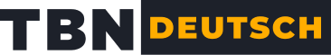 TBN Deutsch Logo in Weiss und Orange vor lila-orangem Hintergrund