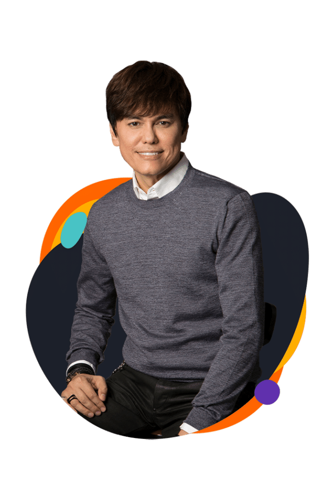 Portraetfoto von Joseph Prince, laechelnd vor buntem abstraktem Hintergrund