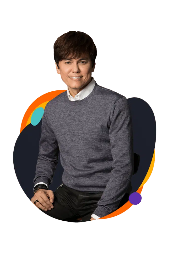 Portraetfoto von Joseph Prince, laechelnd vor buntem abstraktem Hintergrund